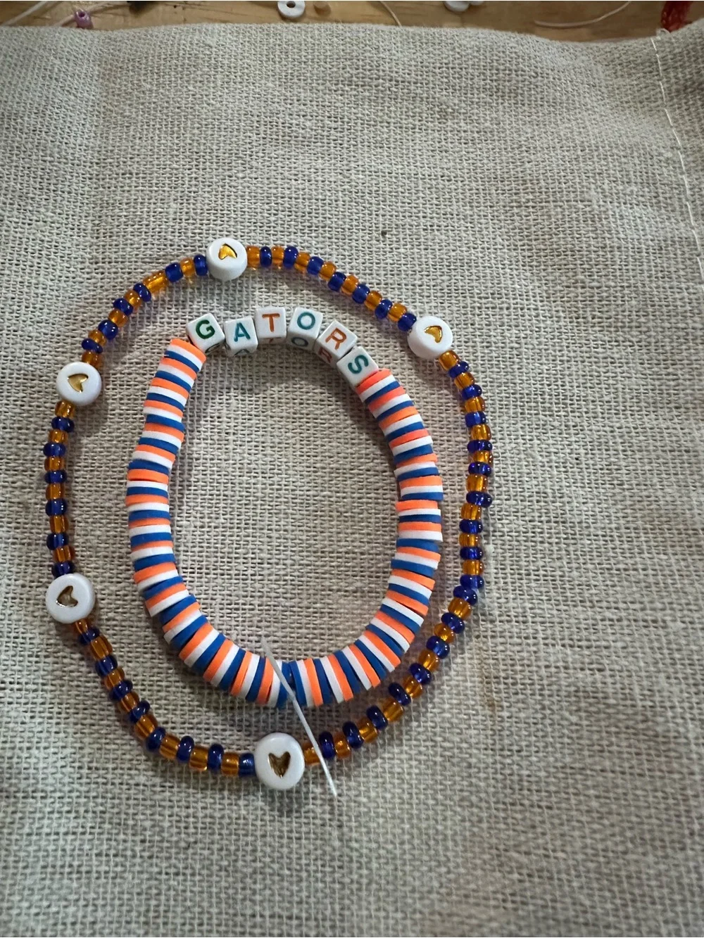 Women’s Beaded Stretch Bracelet Set in Orange & Blue